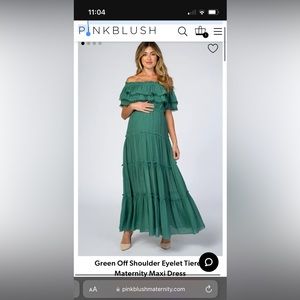 Pink blush Green Off Shoulder Eyelet Tiered Maternity Maxi Dres